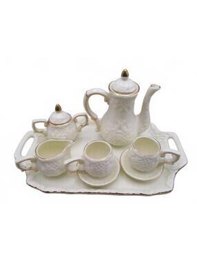 Vintage Formalities by Baum Brothers Miniature Porcelain Tea Set Ivory Gold 10pc
